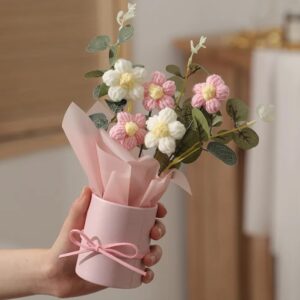 vrb dec 1pcs artificial crochet flower bouquet/artificial flowers bunch/crochet flowers bouquet/crochet flowers/flowers bouquet gift for girls home decor,gifting,etc. (pink daisy bouquet)