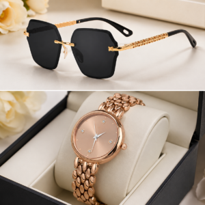 luxury women's fashion combo – sunglasses & rose gold watch