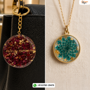 handmade resin floral pendant & keychain set